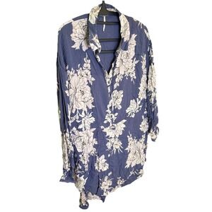 Free People‎ Gray and Pink Flowy Floral Print 3/4 Sleeve Blouse Sz S/P Pockets